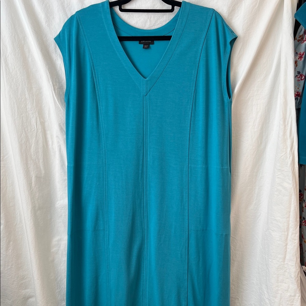 J. Jill Wearever Teal Sleeveless Maxi Dress Pockets Size Large
